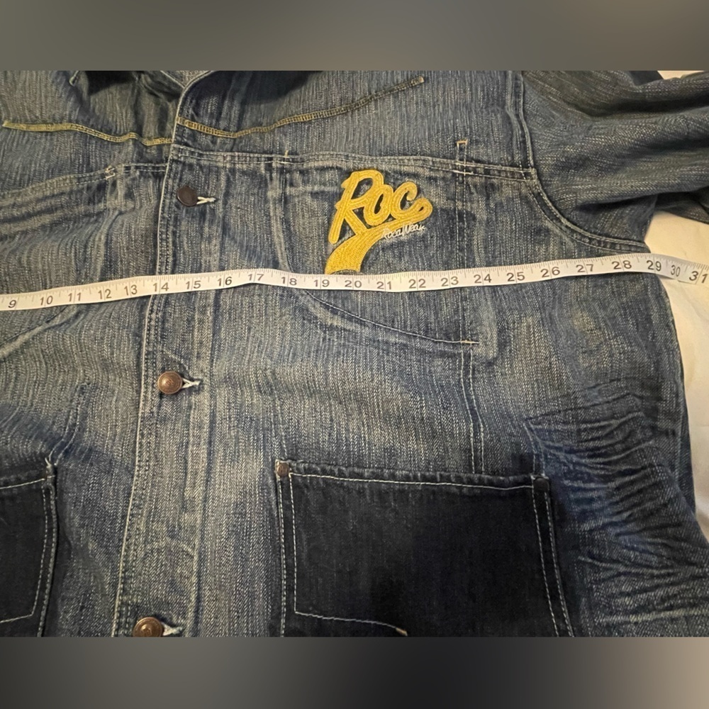 Roca Wear 2XL Y2K Streetwear Distressed Blue Jean Jacket - Picture 9 of 14